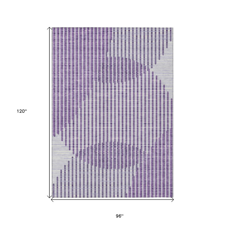 8' X 10' Purple Gray And Ivory Geometric Washable Indoor Outdoor Area Rug