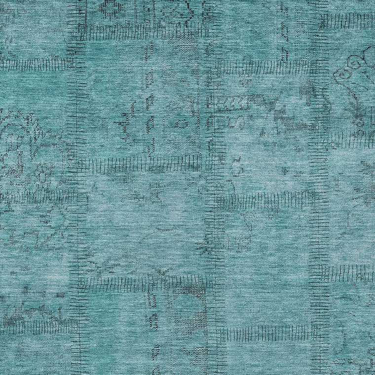 10' X 14' Teal Blue And Aqua Patchwork Washable Indoor Outdoor Area Rug