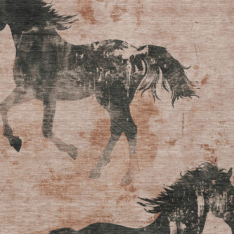 8' X 10' Rust And Charcoal Horse Washable Indoor Outdoor Area Rug
