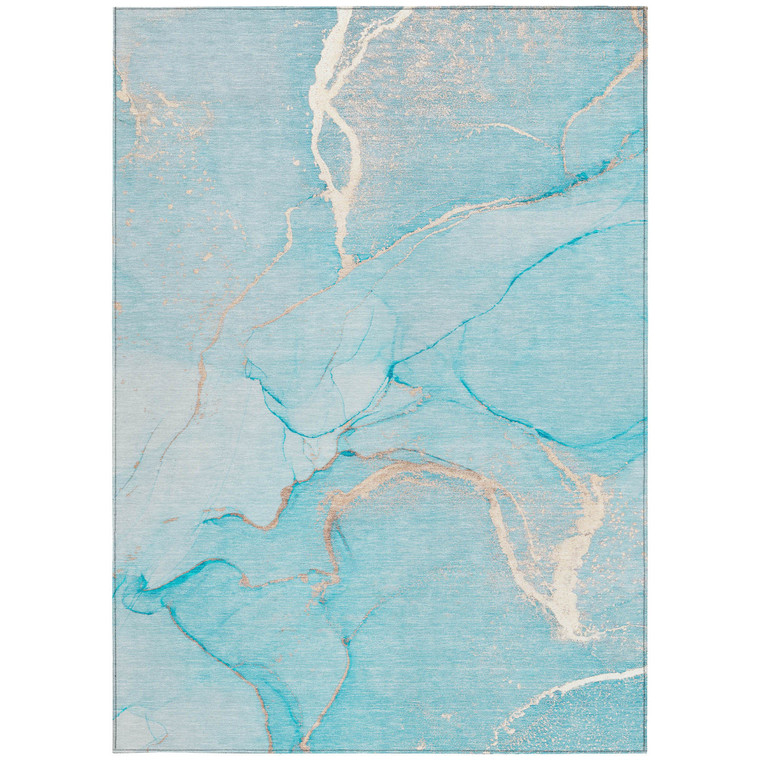 8' X 10' Teal Abstract Washable Non Skid Indoor Outdoor Area Rug - 608219299101