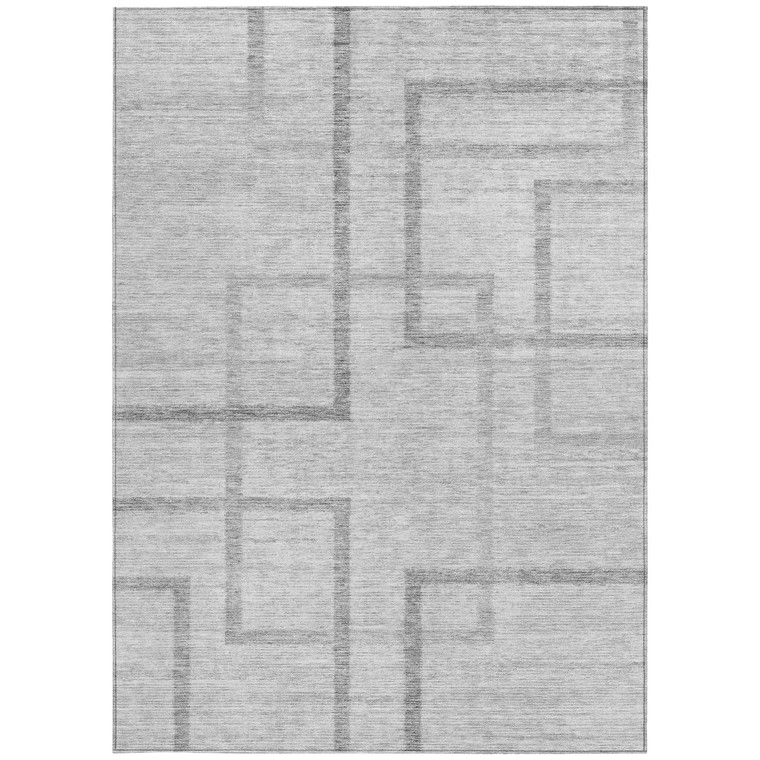 9' X 12' Gray Charcoal And Silver Geometric Washable Indoor Outdoor Area Rug - 608219239053