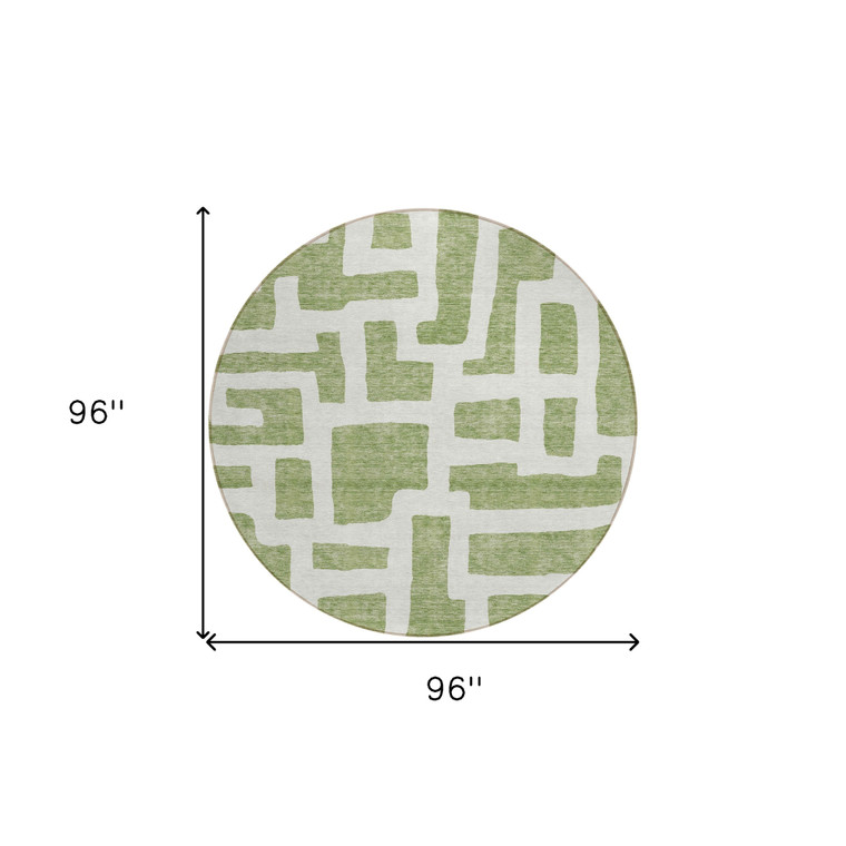 8' Green And Ivory Round Abstract Washable Indoor Outdoor Area Rug - 608219014810