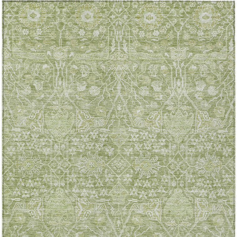 10' X 14' Artichoke Green And Ivory Floral Washable Indoor Outdoor Area Rug Transitional Style - Artichoke Green, Ivory Color