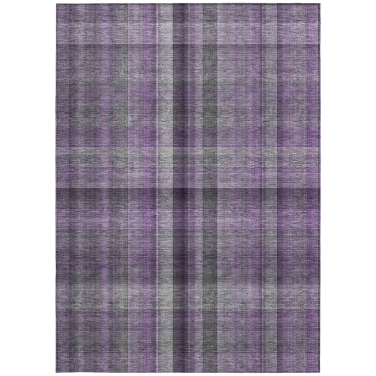 9' X 12' Purple Plaid Washable Non Skid Indoor Outdoor Area Rug