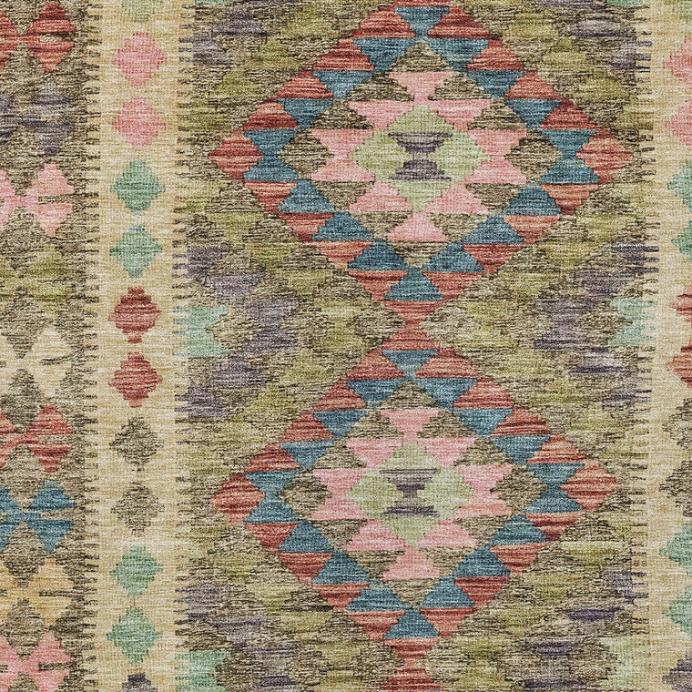 9' X 12' Green Geometric Washable Indoor Outdoor Area Rug