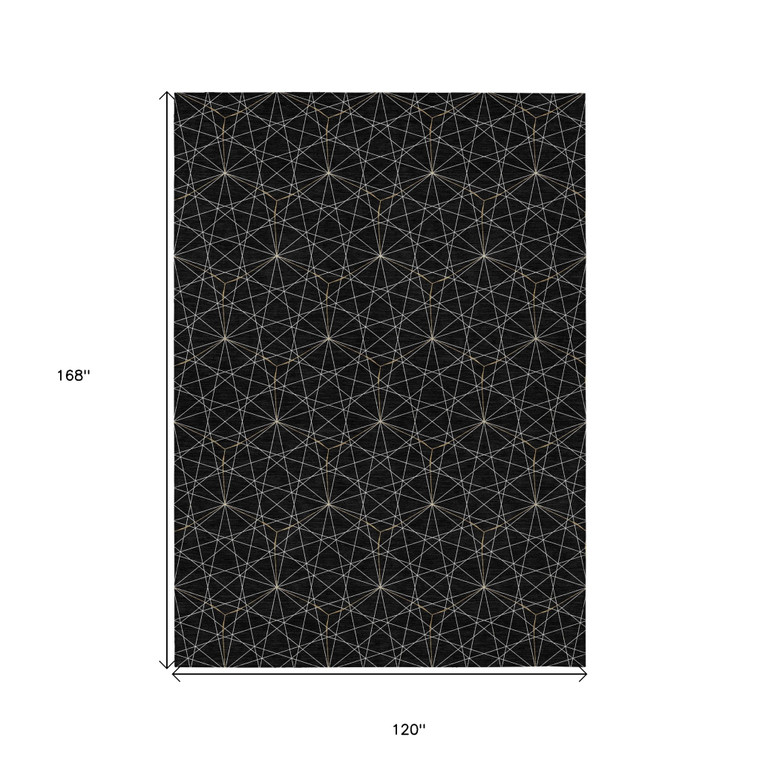 10' X 14' Black And Ivory Geometric Washable Indoor Outdoor Area Rug Transitional Style - Black, Ivory Color