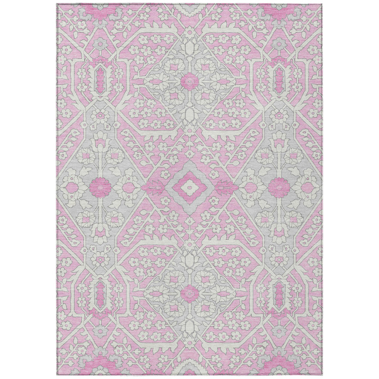 10' X 14' Pink Ivory And Gray Floral Washable Indoor Outdoor Area Rug
