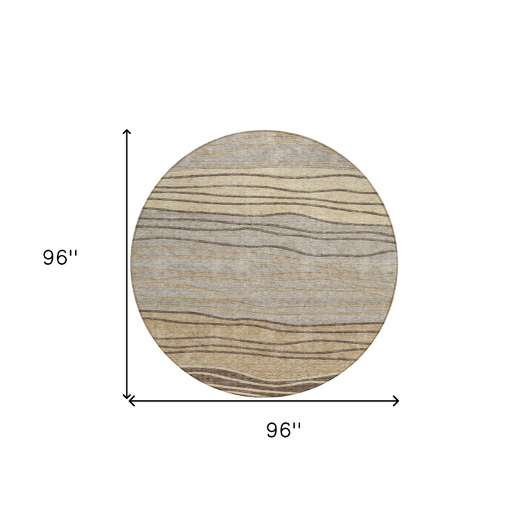 8' Taupe Brown And Beige Round Striped Washable Indoor Outdoor Area Rug