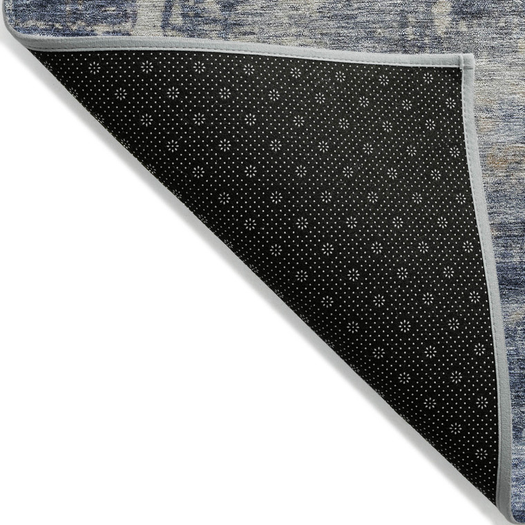 8' X 10' Denim Blue And Tan Abstract Washable Indoor Outdoor Area Rug