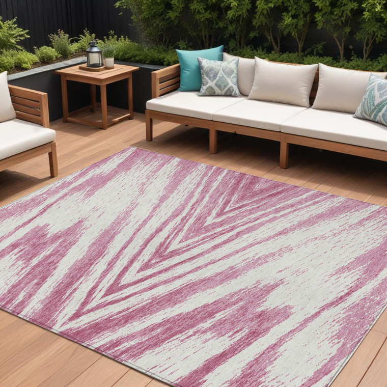 8' X 10' Blush And Ivory Abstract Washable Indoor Outdoor Area Rug