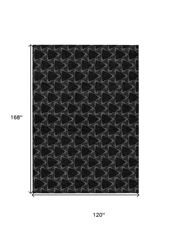 10' X 14' Black And White Geometric Washable Indoor Outdoor Area Rug