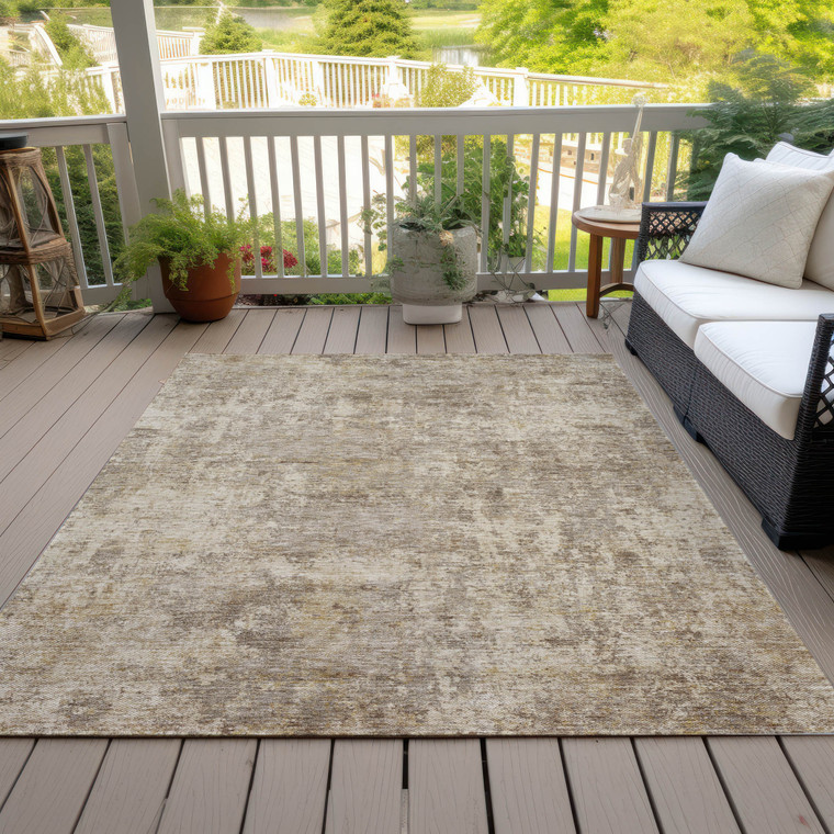9' X 12' Taupe And Beige Abstract Washable Indoor Outdoor Area Rug - Taupe, Beige