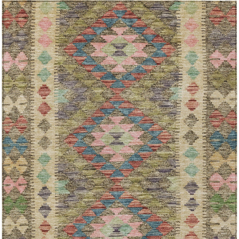 10' X 14' Green Geometric Washable Indoor Outdoor Area Rug