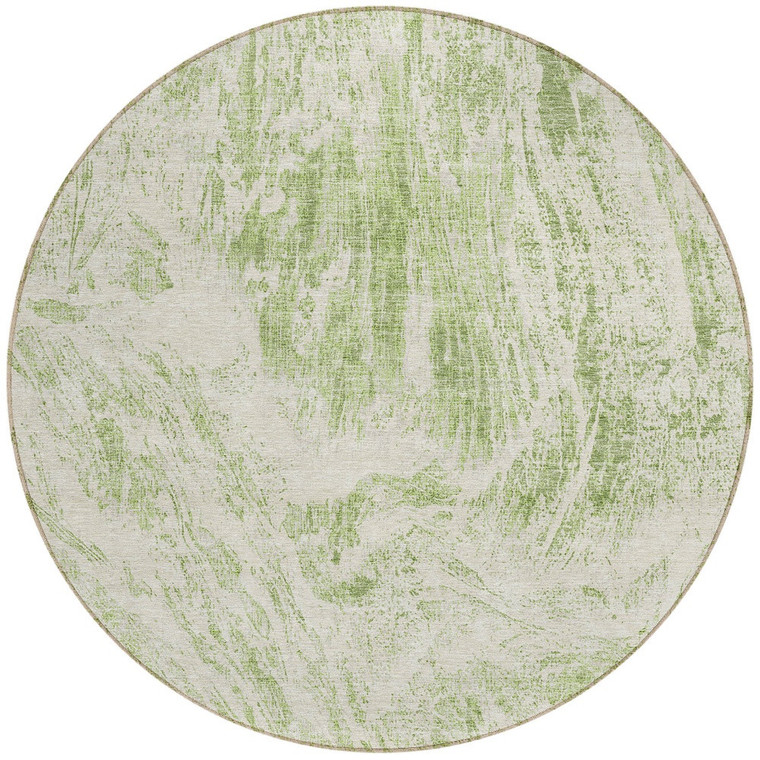 8' Sage And Ivory Round Abstract Washable Indoor Outdoor Area Rug - Sage, Ivory