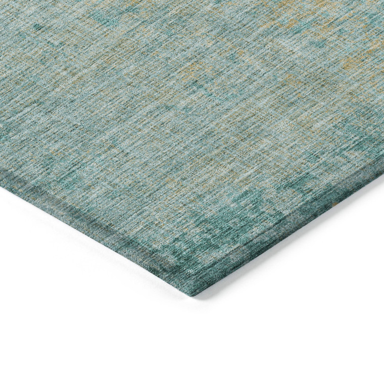 9' X 12' Teal Blue And Wheat Abstract Washable Indoor Outdoor Area Rug