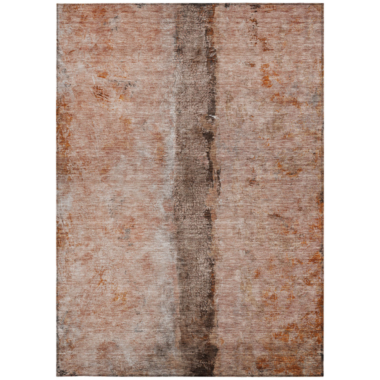 8' X 10' Orange Peach And Brown Abstract Washable Indoor Outdoor Area Rug