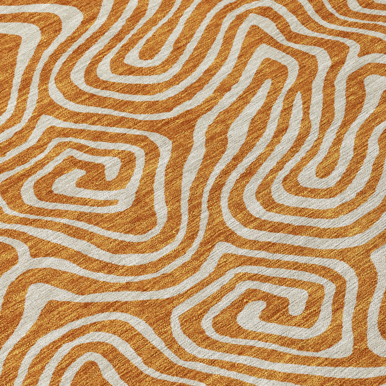 8' Copper And Beige Round Abstract Washable Indoor Outdoor Area Rug