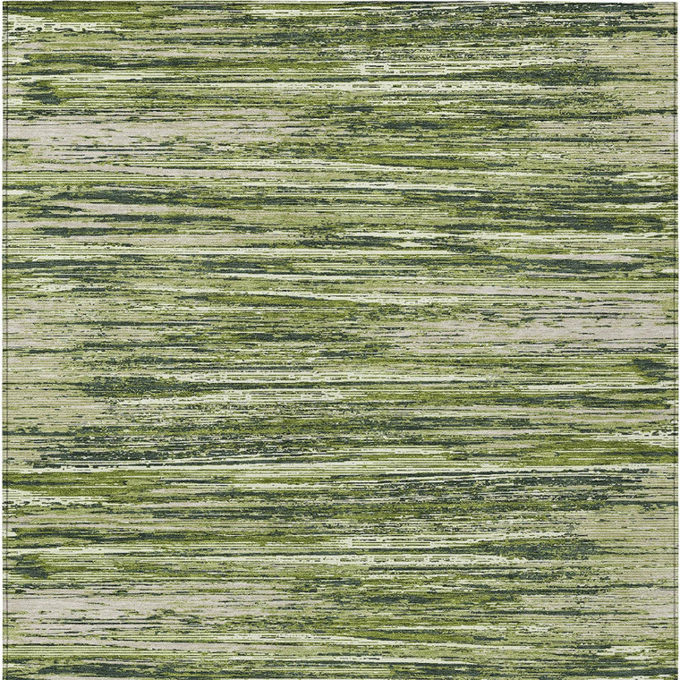 8' X 10' Olive Green And Ivory Striped Washable Indoor Outdoor Area Rug