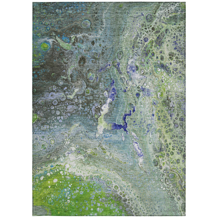 10' X 14' Green And Lime Green Abstract Washable Indoor Outdoor Area Rug - Green, Lime Green