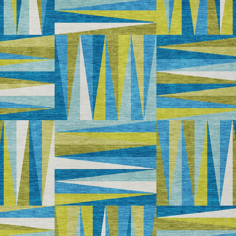 8' X 10' Teal Blue Green And Ivory Geometric Washable Indoor Outdoor Area Rug