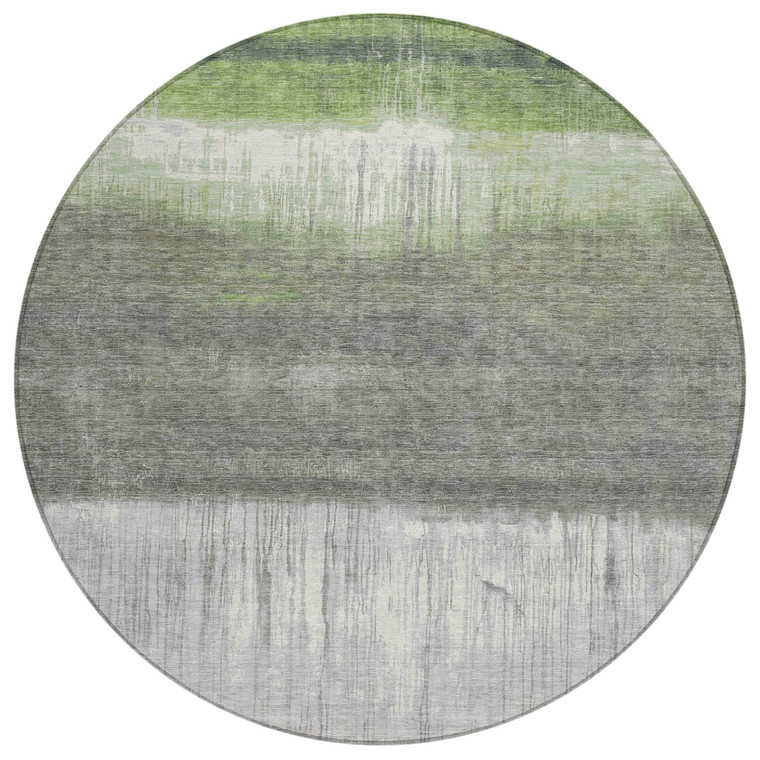 8' Fern Green And Gray Round Abstract Washable Indoor Outdoor Area Rug - Fern Green, Gray
