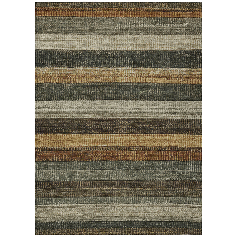 10' X 14' Khaki And Gold Striped Washable Indoor Outdoor Area Rug
