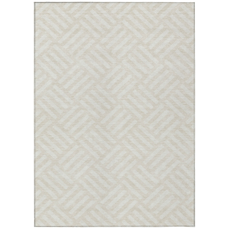 8' X 10' Ivory And Beige Geometric Washable Indoor Outdoor Area Rug - 608219209773