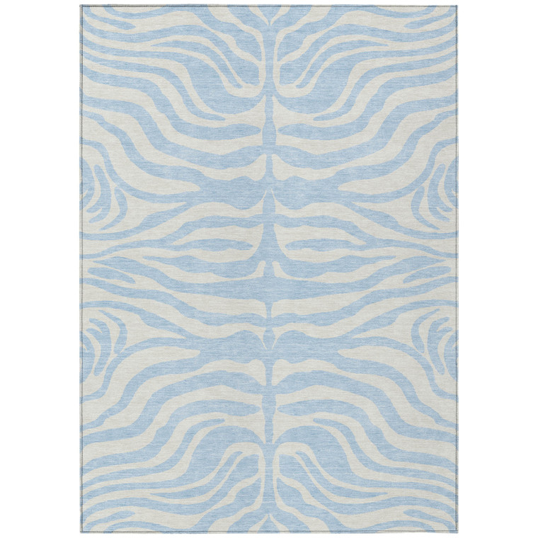 10' X 14' Sky Blue And Ivory Animal Print Washable Indoor Outdoor Area Rug