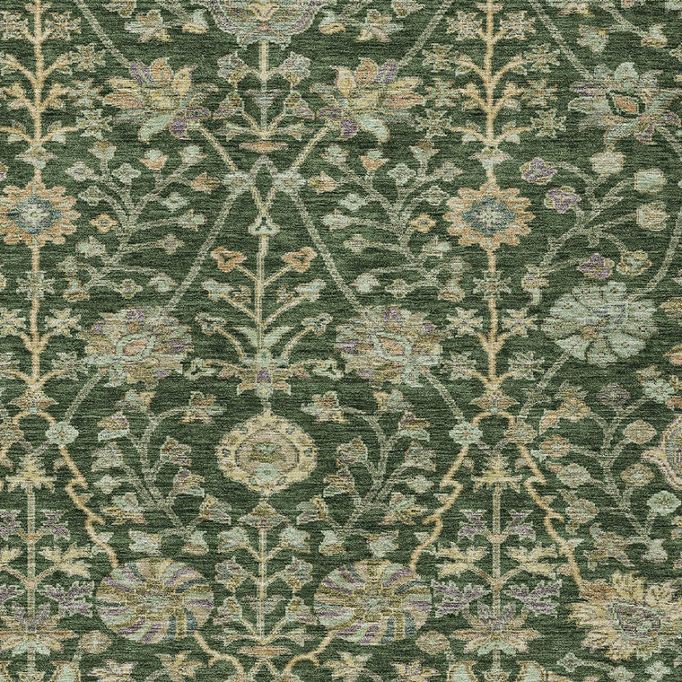 10' X 14' Green Tan And Gray Floral Washable Indoor Outdoor Area Rug