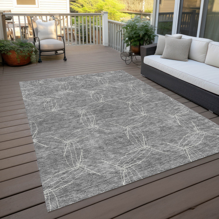 9' X 12' Gray And Ivory Geometric Washable Indoor Outdoor Area Rug - 880016840070