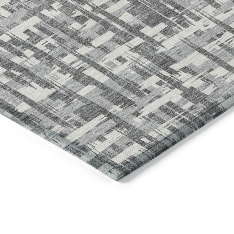 8' Gray And Charcoal Round Abstract Washable Indoor Outdoor Area Rug Transitional Style - Gray, Charcoal Color