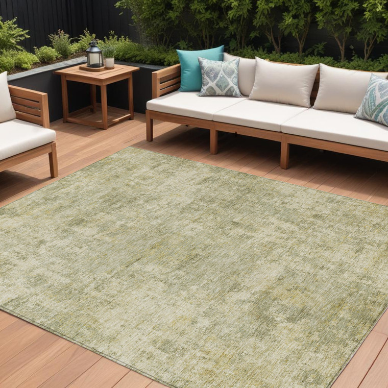 9' X 12' Sage And Beige Abstract Washable Indoor Outdoor Area Rug - Sage, Beige
