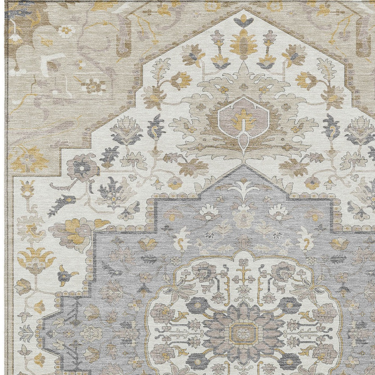 9' X 12' Beige Ivory And Gray Oriental Washable Indoor Outdoor Area Rug