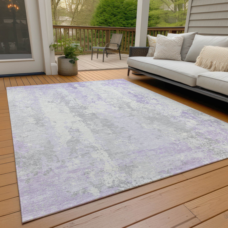 10' X 14' Lavender And Ivory Abstract Washable Indoor Outdoor Area Rug - Lavender, Ivory