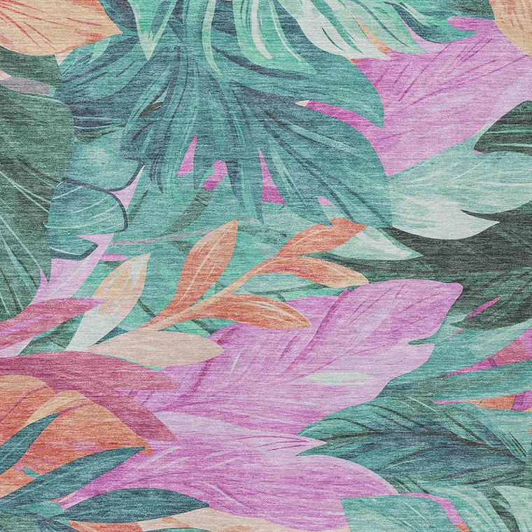 8' X 10' Teal Blue And Aqua Floral Washable Indoor Outdoor Area Rug Transitional Style - Teal Blue, Aqua Color