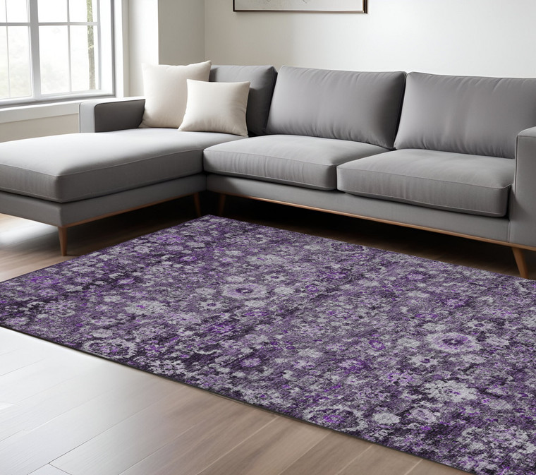 10' X 14' Purple Lilac And Lavender Oriental Washable Indoor Outdoor Area Rug - Purple, Lilac, Lavender