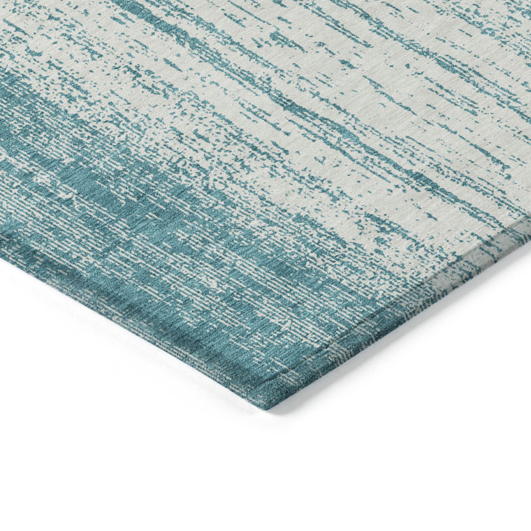 9' X 12' Teal Blue And Ivory Striped Washable Indoor Outdoor Area Rug Transitional Style - Teal Blue, Ivory Color