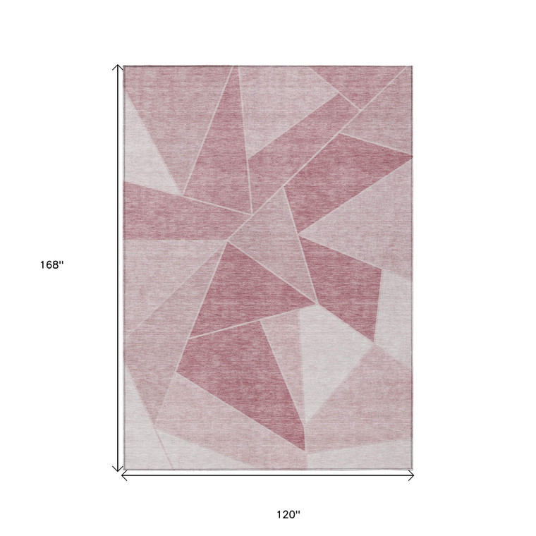 10' X 14' Blush Pink And Ivory Geometric Washable Indoor Outdoor Area Rug