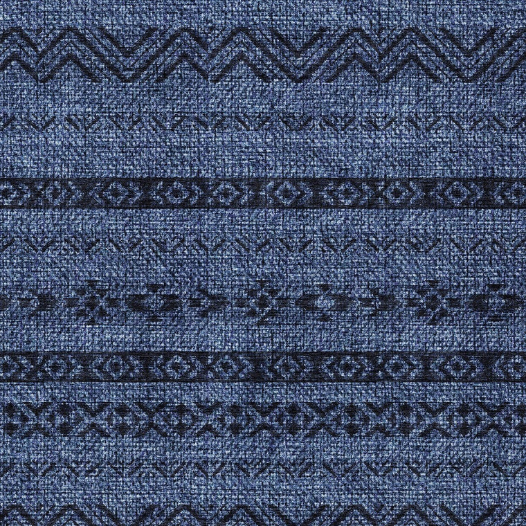 9' X 12' Navy Blue And Black Southwestern Washable Indoor Outdoor Area Rug
