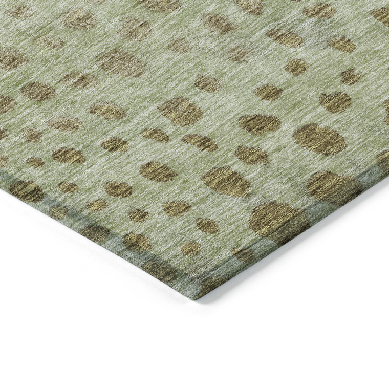 10' X 14' Artichoke Green Ivory And Brown Abstract Washable Indoor Outdoor Area Rug