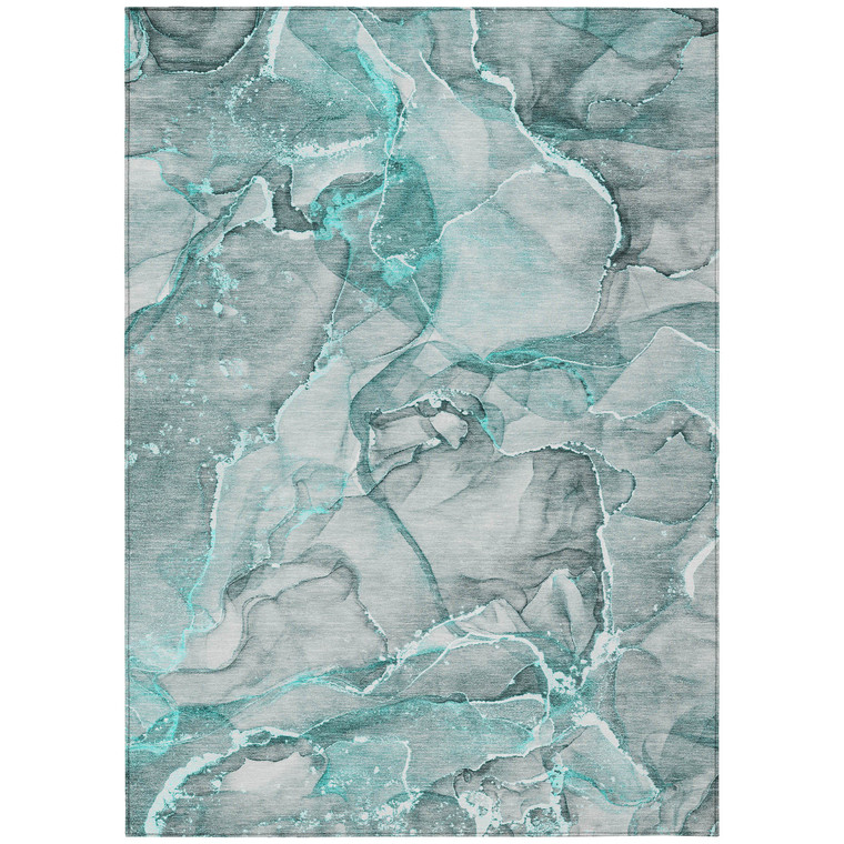 9' X 12' Gray and Ivory Abstract Washable Non Skid Indoor Outdoor Area Rug Transitional Style - Gray, Ivory Color