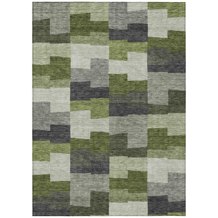 8' X 10' Olive Green And Artichoke Green Geometric Washable Indoor Outdoor Area Rug
