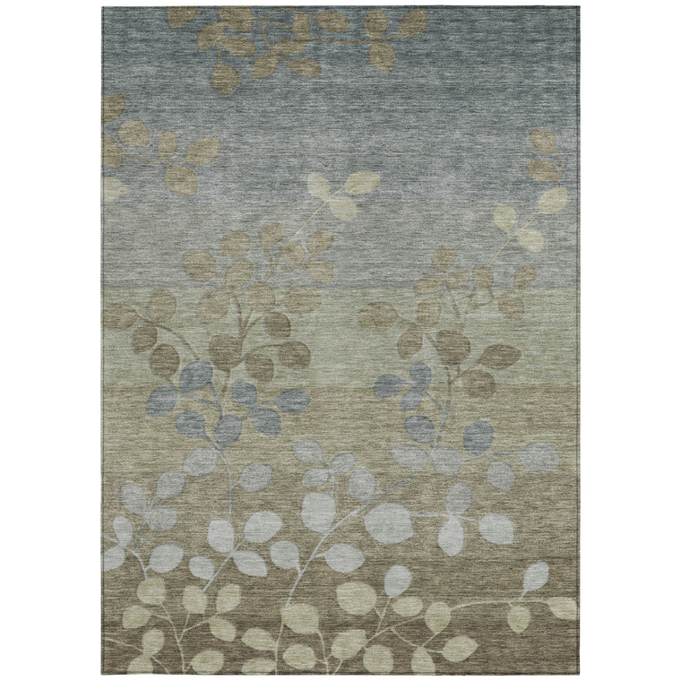 10' X 14' Khaki And Gray Floral Washable Indoor Outdoor Area Rug