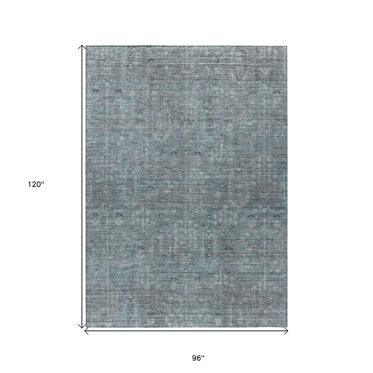 8' X 10' Teal Blue And Gray Southwestern Washable Indoor Outdoor Area Rug