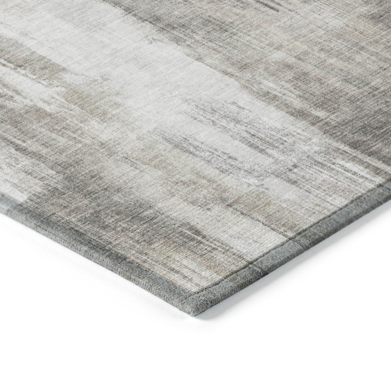 8' Taupe And Gray Round Abstract Washable Indoor Outdoor Area Rug