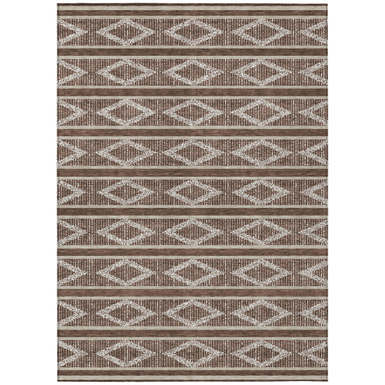 8' X 10' Brown And Beige Geometric Washable Indoor Outdoor Area Rug - 880016525595