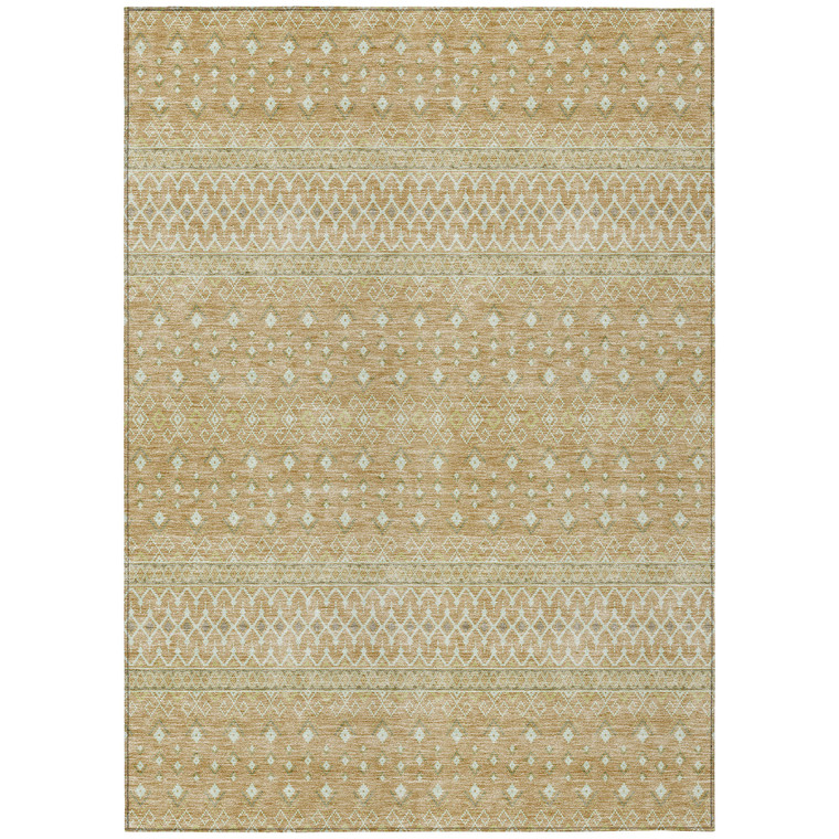 10' X 14' Copper Ivory And Olive Green Tribal Washable Indoor Outdoor Area Rug