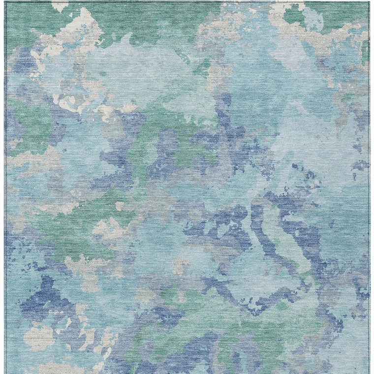 8' X 10' Blue And Teal Blue Abstract Washable Indoor Outdoor Area Rug