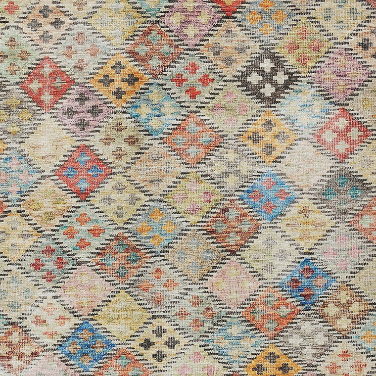 10' X 14' Terra Cotta Beige And Teal Blue Geometric Washable Indoor Outdoor Area Rug