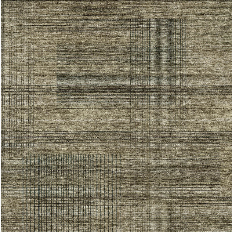 9' X 12' Brown Beige And Taupe Striped Washable Indoor Outdoor Area Rug